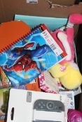 Lot to Contain a Large Assortment of Items to Include Mini Voice Changers, Spiderman Notebooks,