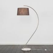 Boxed Minisun Serrato Satin Nickel Floor Lamp to Include Fabric Shade RRP £50 (16450) (Public