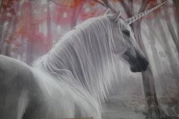 Mystic Unicorn Canvas Wall Art Picture RRP £60 (Public Viewing and Appraisals Available)(893)