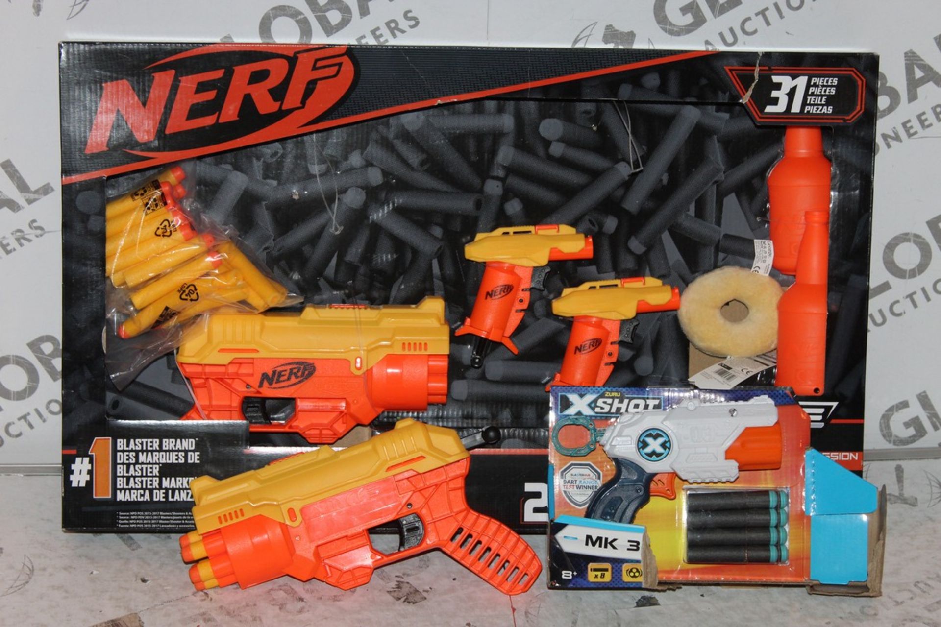 Lot to Contain 2 Boxed Assorted Children's Toy Guns to Include Nerf and X Shot (Public Viewing and
