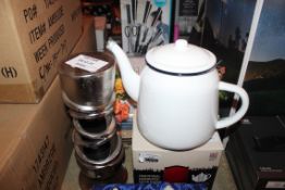 Lot to Contain 7 Assorted Items to Include London Pottery Farmhouse Teapots, White Teapots, Photo