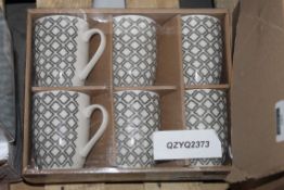 Lot to Contain 4 Boxed Assorted Items to Include a Set of 6 Glasses, Set of 6 Mugs, Sets of 4 Mugs