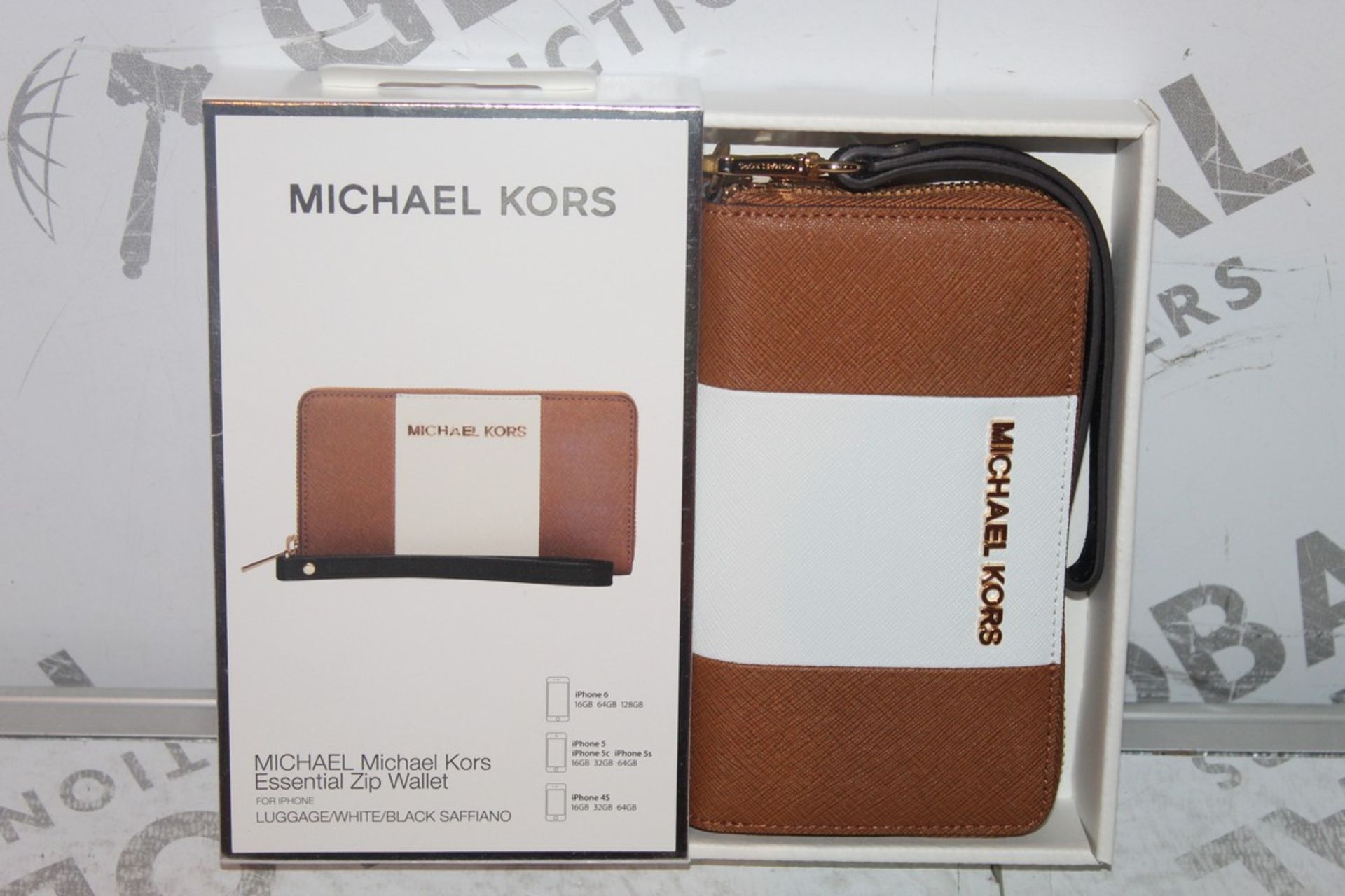 Lot to Contain 2 Michael Kors Multi Function Essential Zip Wallets with Phone Holder in Brown and