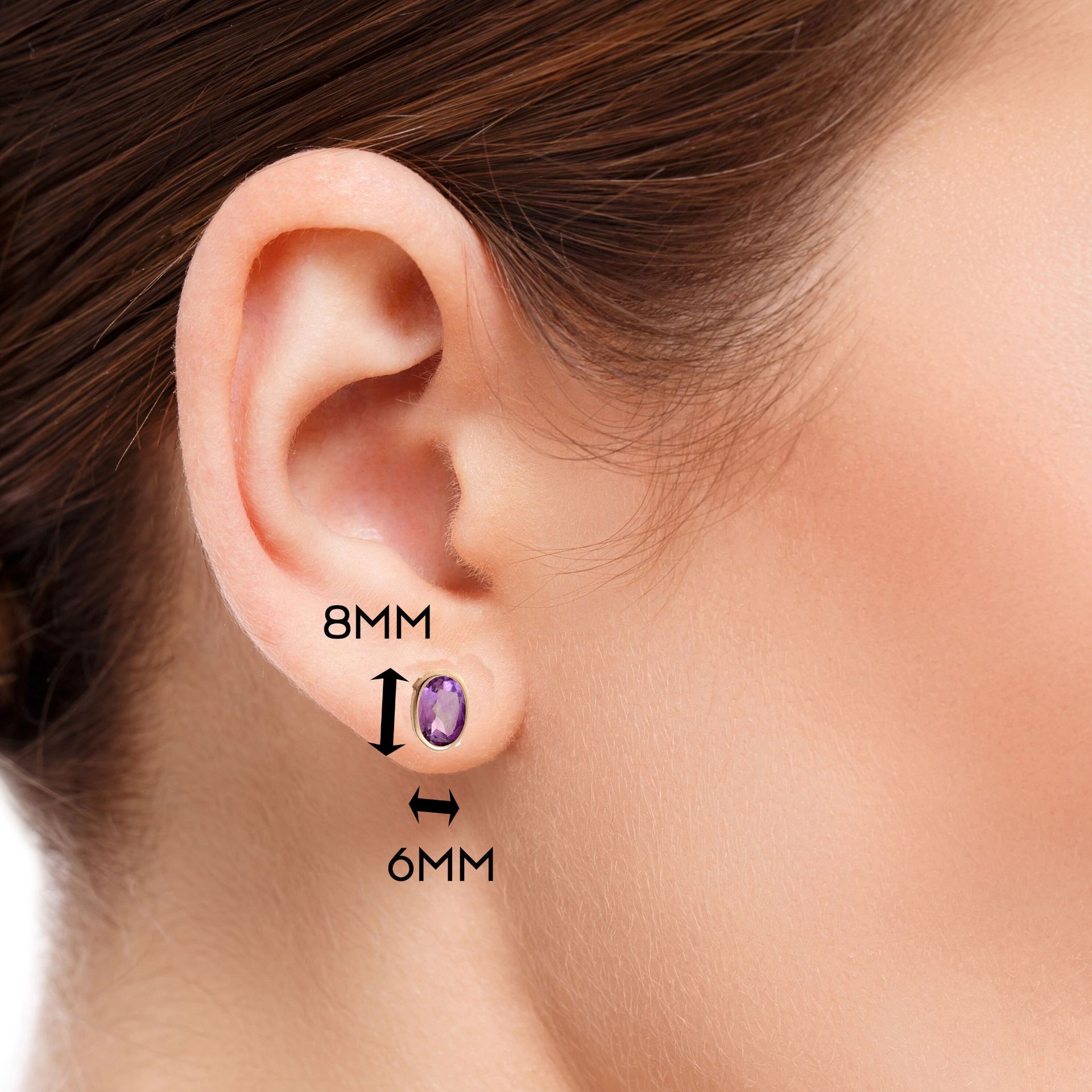 Oval Amethyst Natural Gemstone Stud Earrings, Meta - Image 2 of 3