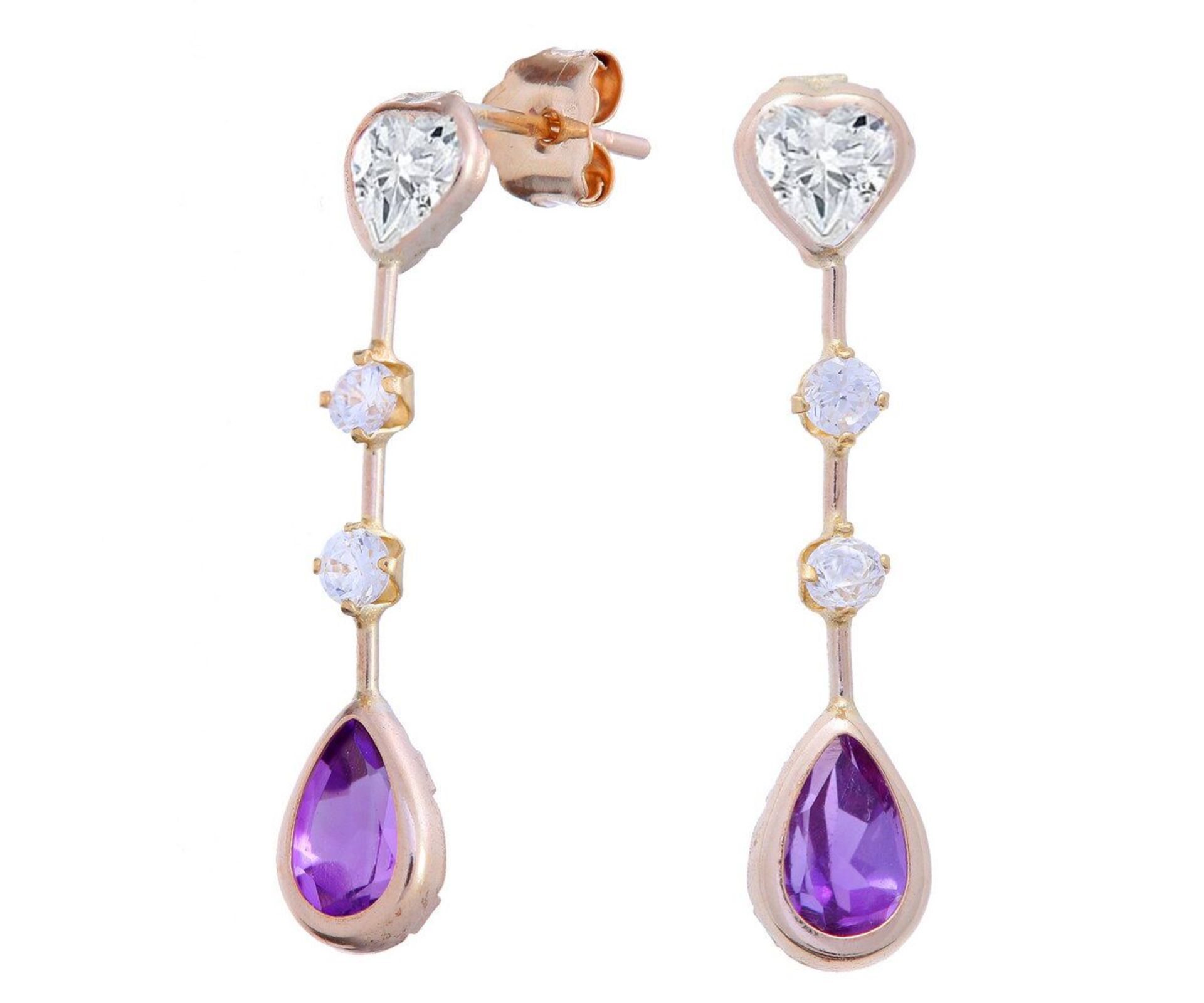 Amethyst and Cubiz Zirconia 9ct Gold Fancy Earring