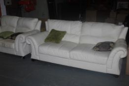 2 Piece Ivory Leather Sofa Set to Include a 3 Seater Sofa and a 2 Seater Sofa with Scroll Arms