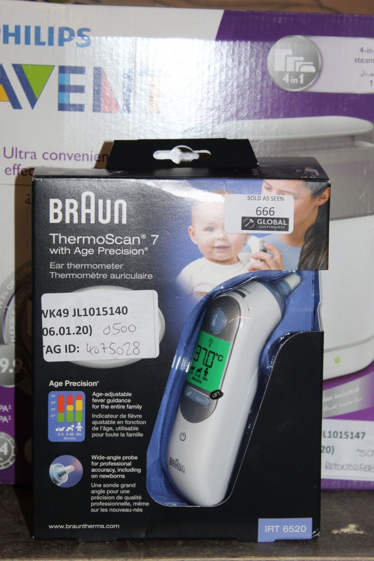 Assorted Items to Include a Braun Thermo Scan 7 Thermometer with H Precision and a Phillips Avent