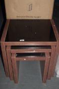 Boxed Fargo Nest of 4 Walnut and Black Glass Tables RRP £115 (14589) (Public Viewing and