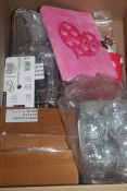 Box Containing an Assortment of Items to Include Bauble Lights, Tea Light Holders, Shower Baskets