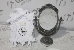 Assorted Items to Include A Cuckoo Wall Clock and a Pedestal Mirror RRP £30 Each (16184) (Public