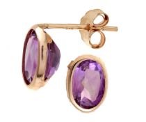 Oval Amethyst Natural Gemstone Stud Earrings, Meta