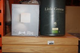 Lot to Contain 3 Assorted Items to Include an Astro Luga Wall Light, Tin Of Little Green White Led