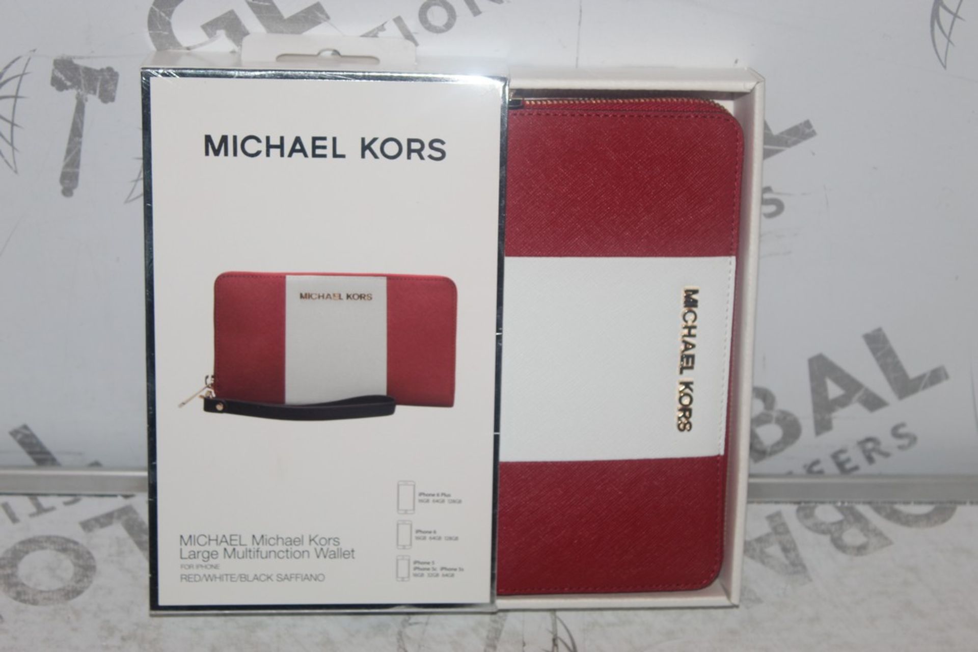 Lot to Contain 3 Boxed Michael Kors Large Multi Functional Red and White Wallets Combined RRP £105