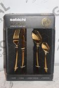 Lot to Contain 2 Boxed Sabechi 16 Piece Stainless Steel Gold Cutlery Sets Combined RRP £100 (