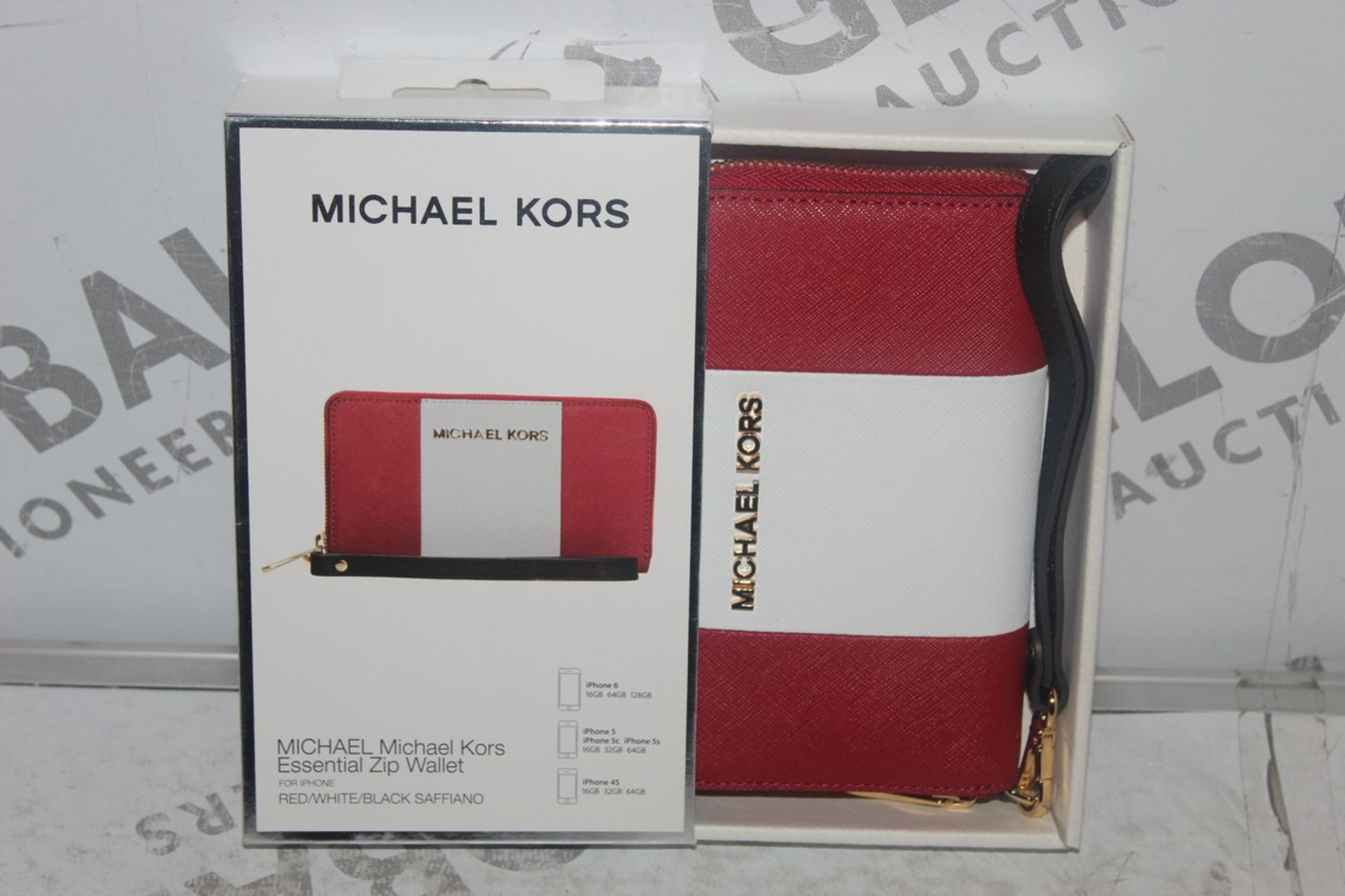 Lot to Contain 3 Boxed Michael Kors Red and White Essential Zip Wallets Combined RRP £90