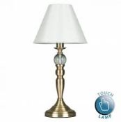 Lot to Contain 2 Metal Glass Ball Fabric Shade Minisun Sophia Antique Table Lamps Combined RRP £