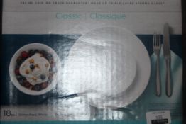 Boxed Corelle Classic 18 Piece Frost White Dinner Set RRP £70 (17003) (Public Viewing and Appraisals