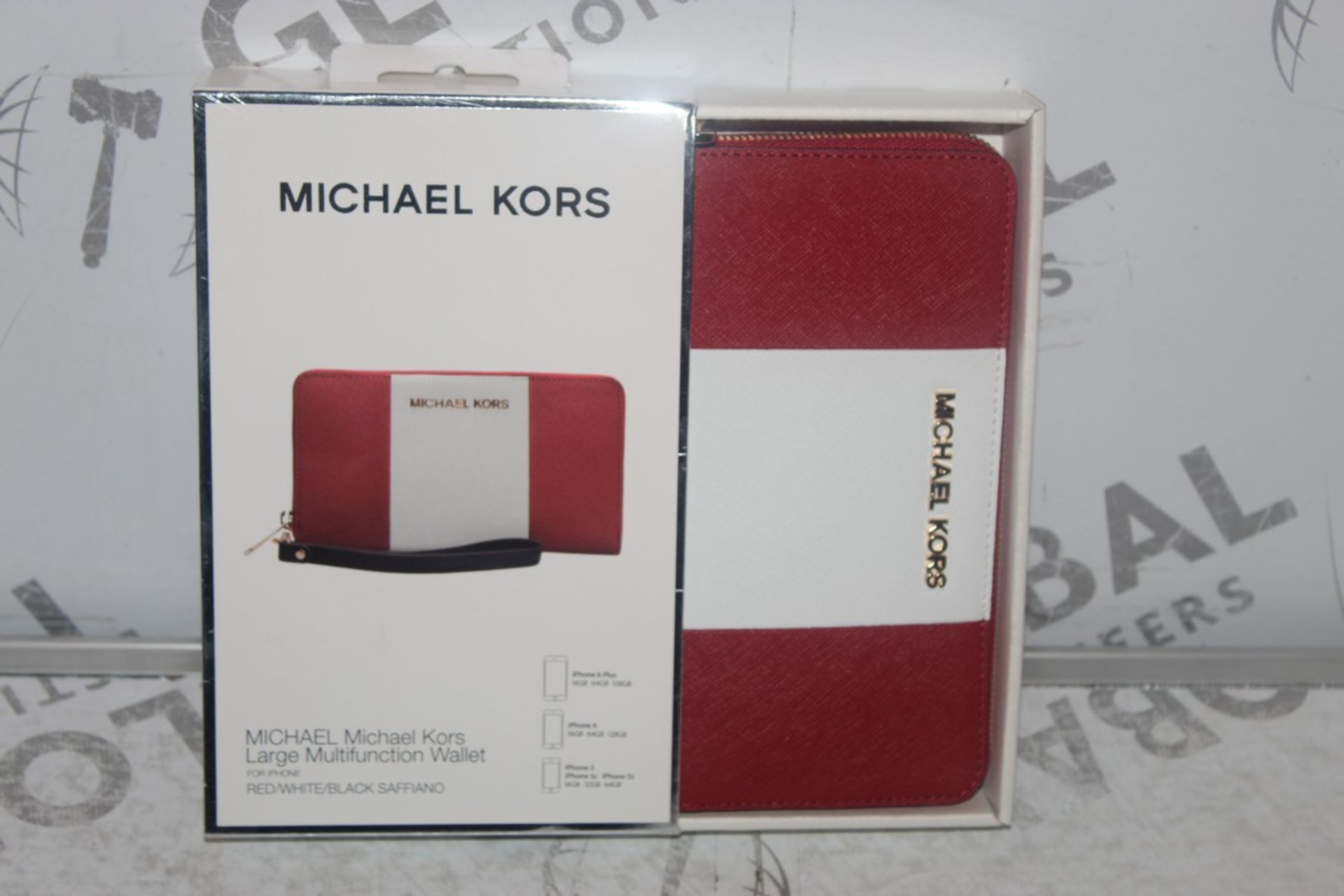Lot to Contain 3 Boxed Michael Kors Large Multi Functional Red and White Wallets Combined RRP £105