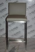 Boxed Pair of Grey Leather and Brushed Stainless Steel Designer Bar Stools RRP £260 (16037) (