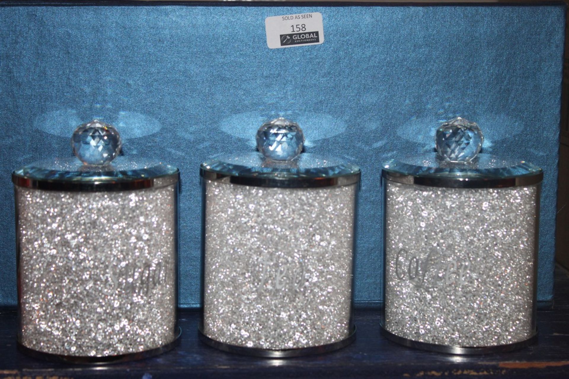 Boxed Crystal 3 Piece Tea Sugar and Coffee Canister Set RRP £100 (Public Viewing and Appraisals