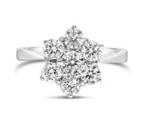 Flower diamond ring. With AGS Certificate, Metal 18ct white gold. Weight 3.82, Diamond Weight (ct)