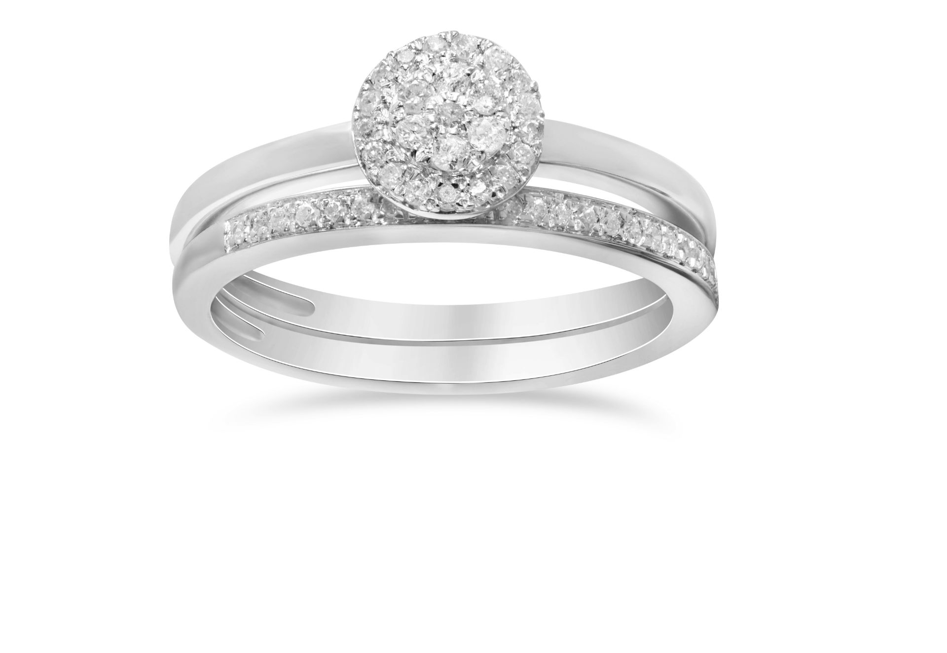 Matching Bridal Set of Engagement and Wedding ring - 2 white gold diamond rings, Metal 9ct White