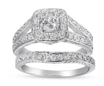 Bridal Set of Matching Engagement and Wedding ring - 1 carat Diamond Total,Metal 9ct White Gold,