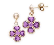 Amethyst natural gemstone flower shaped earrrings, Metal 9ct yellow gold, Weight 1.35, RRP £179.