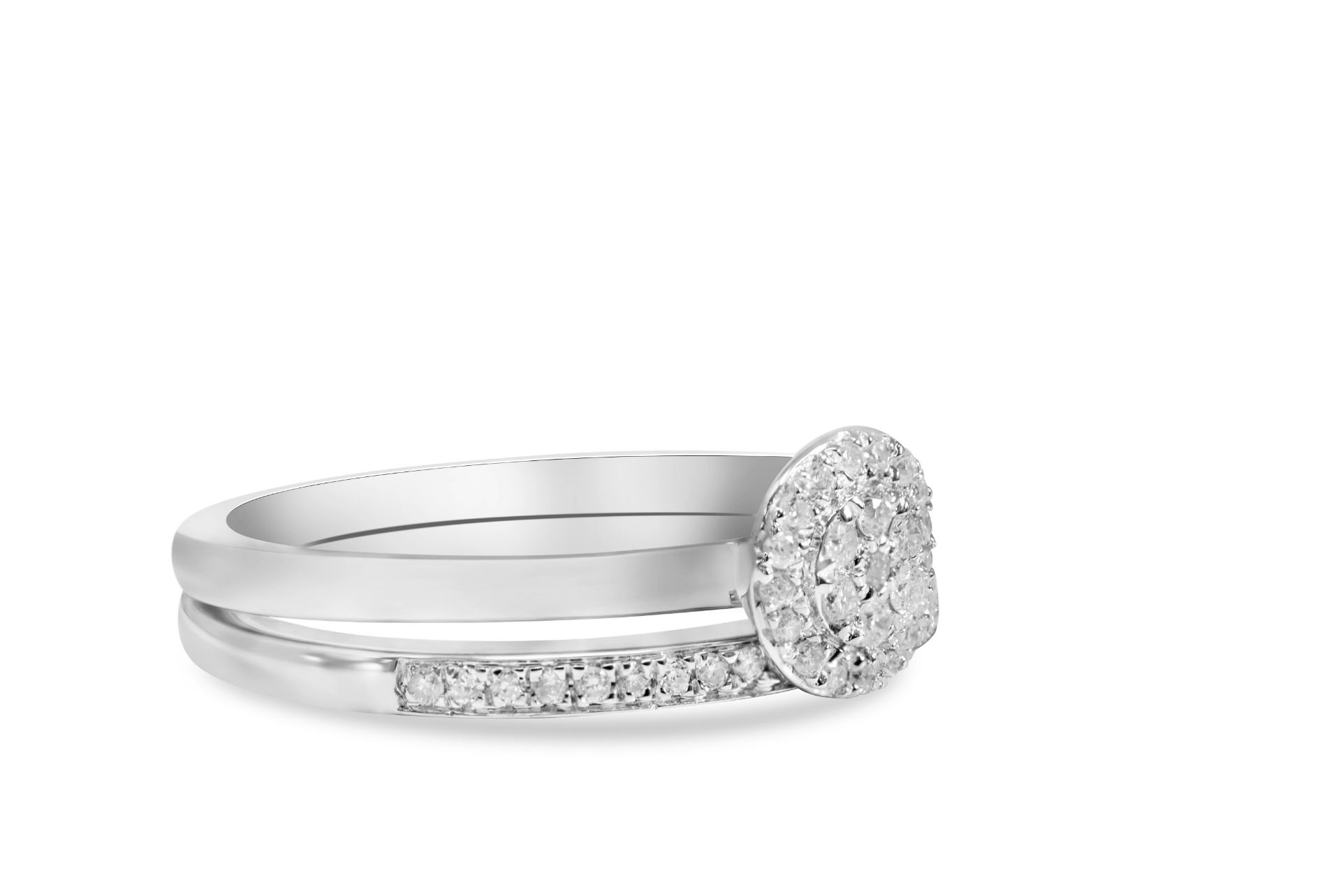 Matching Bridal Set of Engagement and Wedding ring - 2 white gold diamond rings, Metal 9ct White - Image 3 of 3