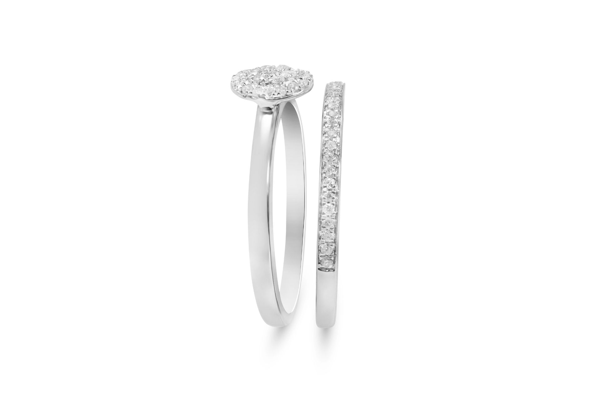 Matching Bridal Set of Engagement and Wedding ring - 2 white gold diamond rings, Metal 9ct White - Image 2 of 3