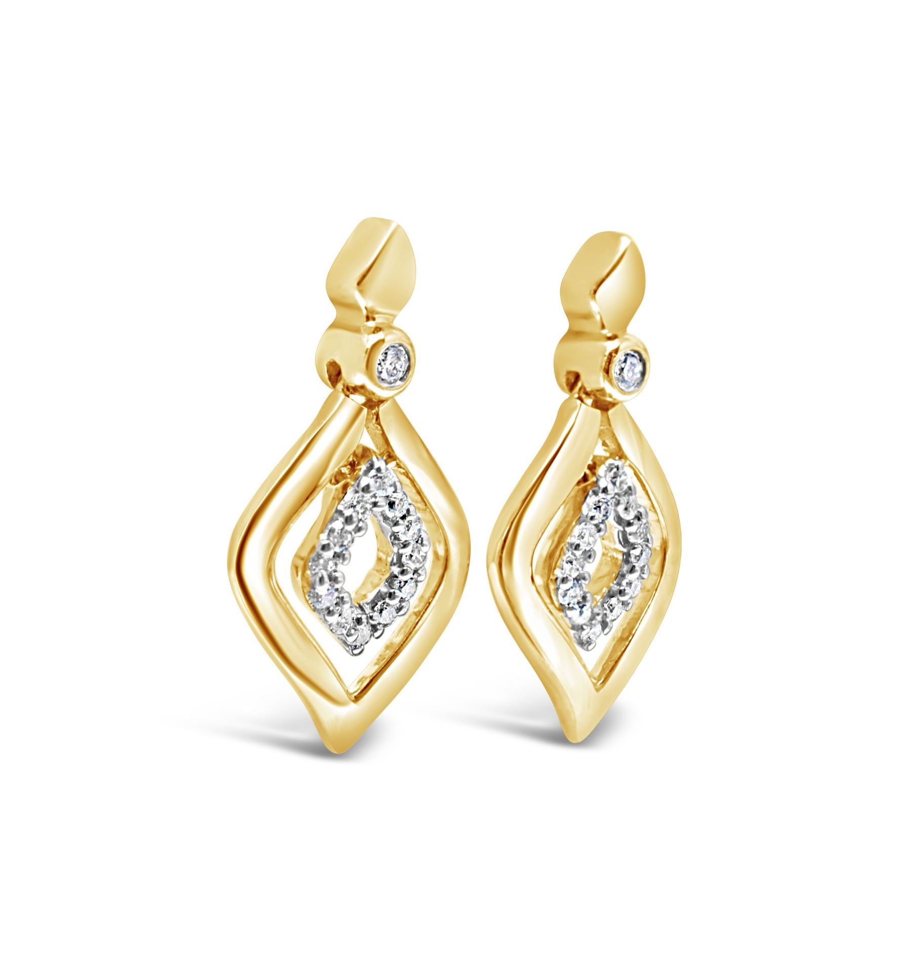 Classic diamond drop earrings, Metal 9ct yellow gold, Weight 1.9, Diamond Weight (ct) 0.04, Colour