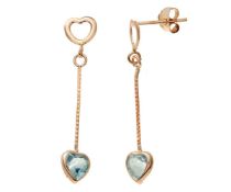 Heart shaped natual blue topaz gemstone drop earrings, Metal 9ct yellow gold, Weight 0.65, RRP £