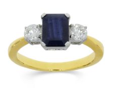 1.4ct sapphire and 0.50ct diamond ring in yellow gold, Metal 9ct Yellow Gold Weight 2.5, Diamond