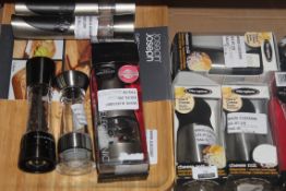 Assorted Items to Include Salt and Pepper Mill Sets, Cheese Mills and Solid Wooden Cut and Carve