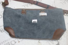 John Lewis and Partners Blue Waxed Cotton Brown Leather Weekend Holdall RRP £70 (1719689) (Public