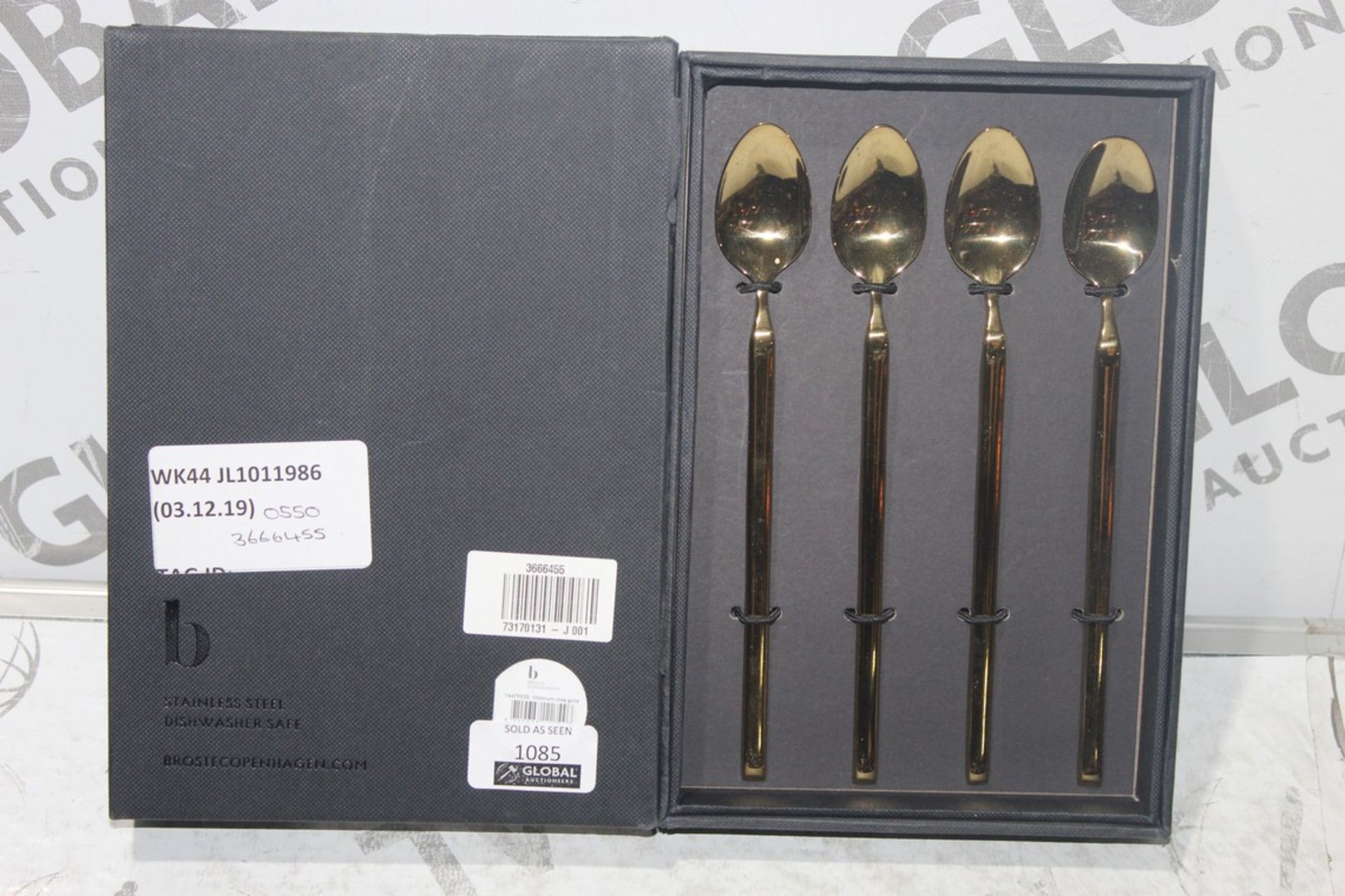 Boxed Broste Copenhagen 4 Piece Titanium Rose Gold Long Spoon Set RRP £55 (3666455) (Public