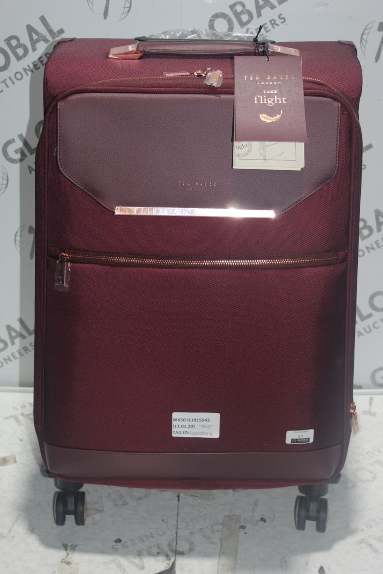 Ted Baker Burgundy and Rose Gold Medium Sized Take Flight Suitcase RRP £150 (4200522) (Public