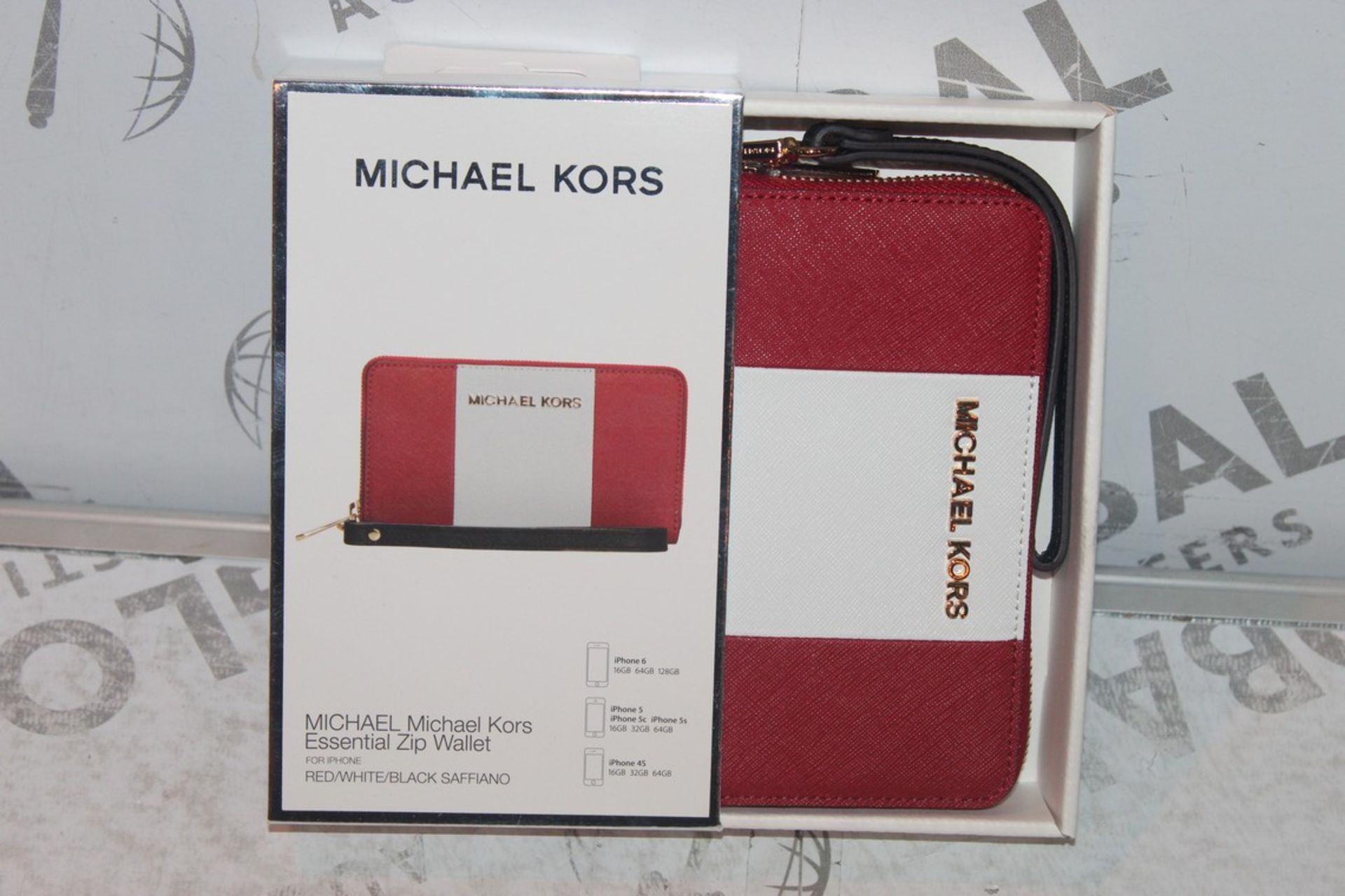 Lot to Contain 2 Boxed, Michael Kors, red White and Black, Saffiano Multi Function, Zip essential