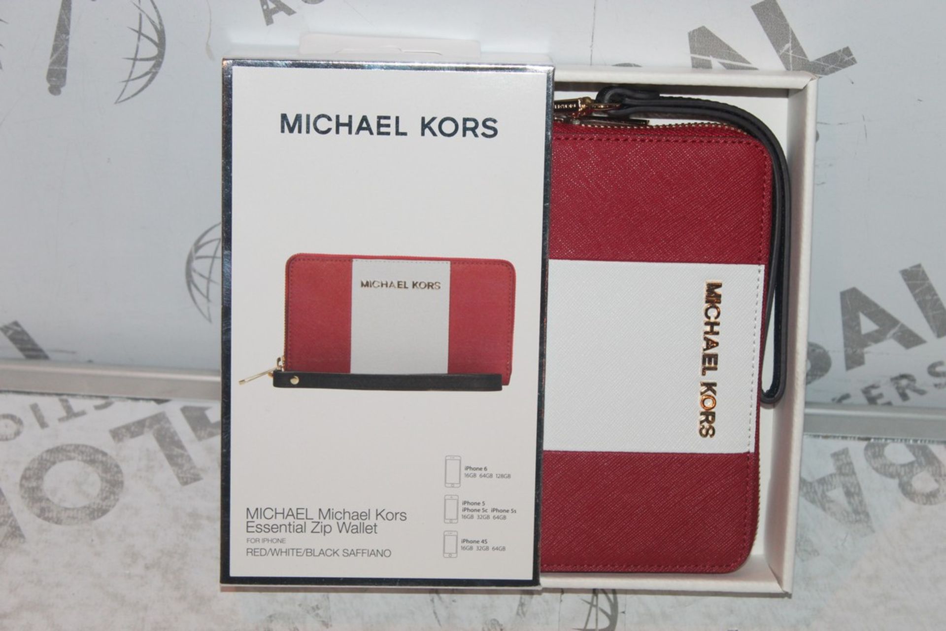 Lot to Contain 2 Boxed, Michael Kors, red White and Black, Saffiano Multi Function, Zip essential