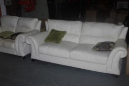 Complete 2 Piece Living Room Sofa Set to Include a 3 Seater and 2 Seater Ivory Leather Sofa (