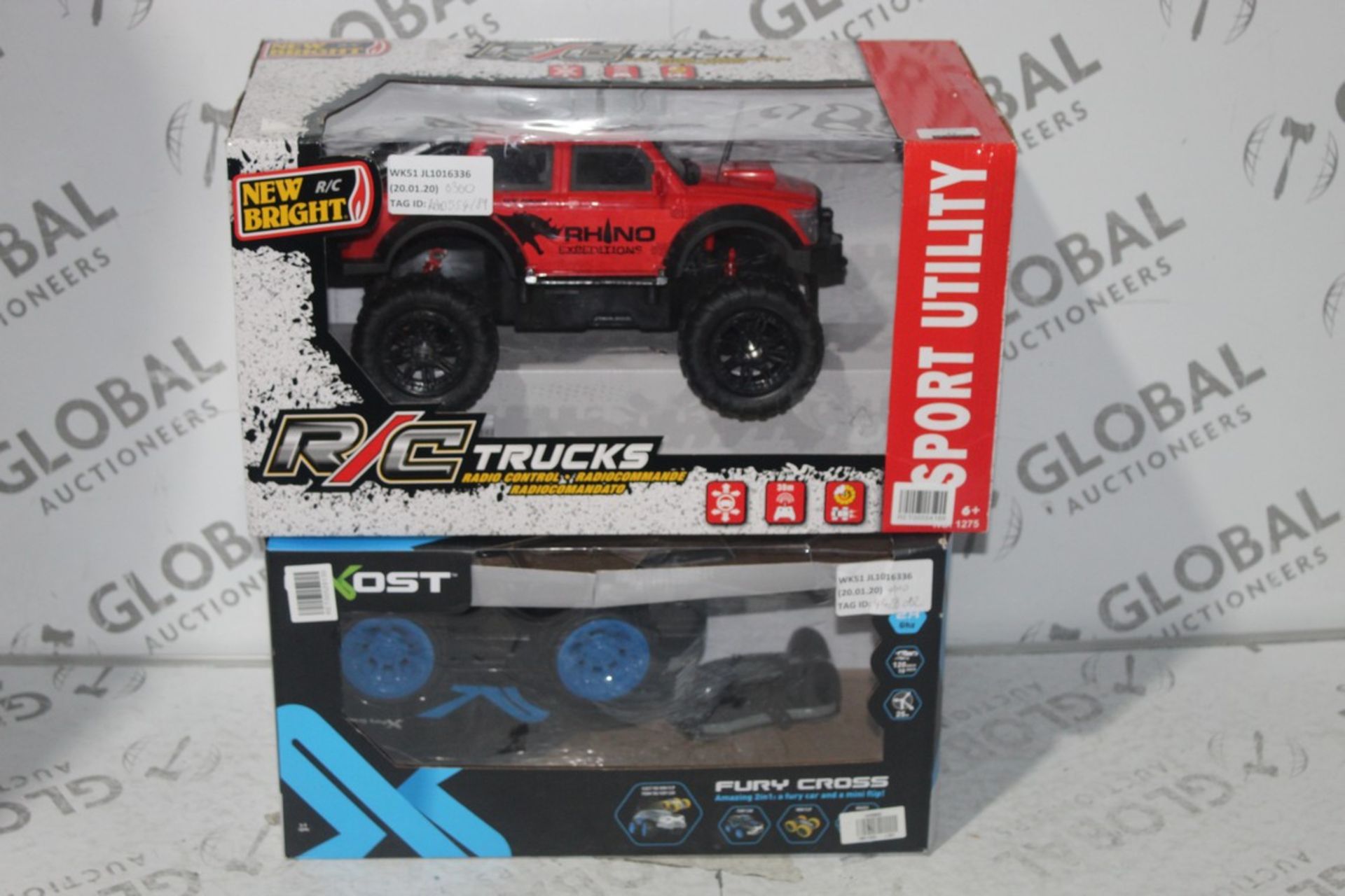 Boxed Assorted Children's Remote Control Trucks to Include Fury Cross Flipping Remote Control and