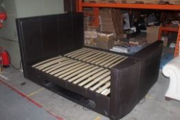 Super King-size Chocolate Brown Leather TV Bed RRP £900 (Public Viewing and Appraisals Available)