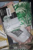 Assorted Items in a Box to Include Paoletti Cushion Covers, Bamboo String Curtains, Helena