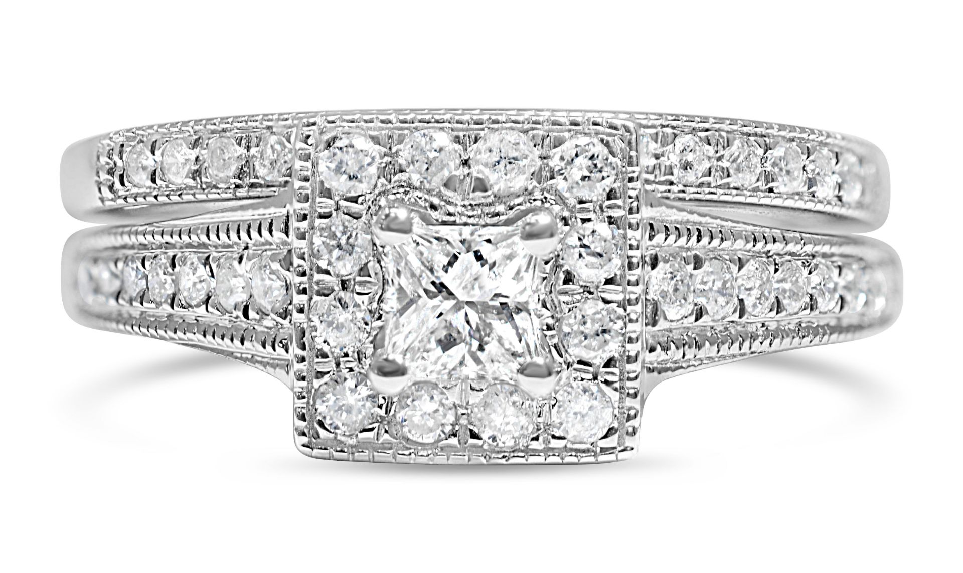 Bridal Set Of Princess cut Diamond Engagement and - Image 3 of 4