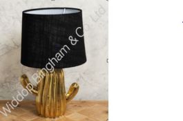 Boxed Brand New Hestia Gold Ceramic Base Black Fabric Shade Painted Table Lamps RRP £40 (L1135)