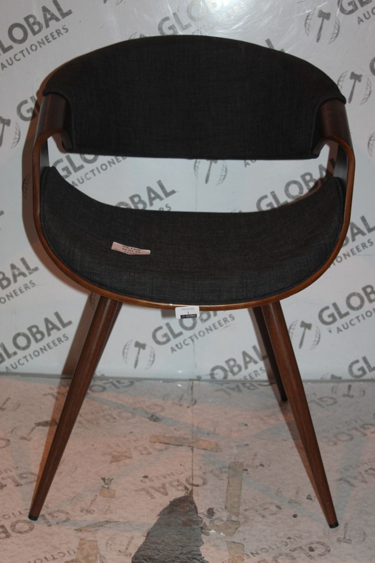 Walnut and Charcoal Grey Fabric Upholstered Curved Back Single Chair RRP £130 (17245) (Public