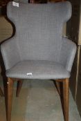 Grey Fabric Upholstered Walnut Leg Designer Curved Back Dining Chair RRP £440 (17245) (Public