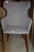 Grey Fabric Upholstered Walnut Leg Designer Curved Back Dining Chair RRP £440 (17245) (Public