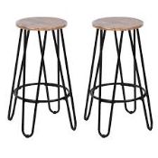 Boxed Metal and Wooden Pack of 2 Bar Stools RRP £80 (14671) (Public Viewing and Appraisals