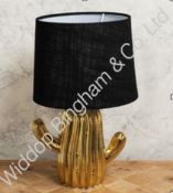 Boxed Brand New Hestia Gold Ceramic Base Black Fabric Shade Painted Table Lamps RRP £40 (L1135)
